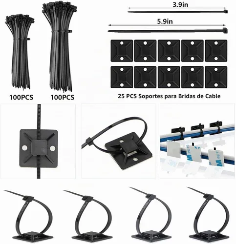 Vista 6 de ELII Kit de gestión de cables de 328 piezas, 8 soportes magnéticos para Negro
