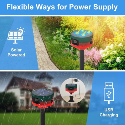 Vista 9 de ChunHee Alarma con sensor de movimiento para exteriores, alarma solar de 360°, 13 sonidos que ladran al perro y grabación de apoyo, luz