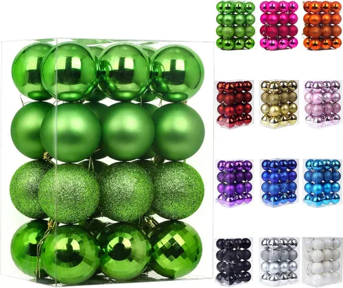 Vista 27 de Emopeak 24 bolas decorativas para árbol de Navidad, 4 estilos inastillables, decoración de árbol de Navidad, esferas colgantes para decoración