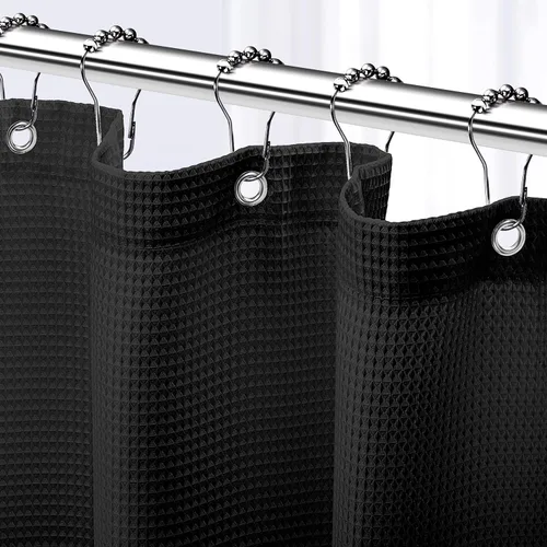 NEATERIZE Cortina de Ducha Negra para Baño - Cortina de Ducha Waffle Estilo Hotel - Cortina de Baño de 72x72 Pulgadas - Cortinas De Baño