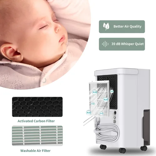 Vista 3 de Uhome - Deshumidificador de 30 pintas - para sótano con filtro de carbón activado, ultra silencioso, sensor de humedad, apagado automático, manguera