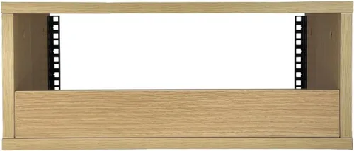 Vista 4 de Estante de estudio de escritorio de madera 4U, estante estándar para equipos en acabado de roble dorado, la solución perfecta para mantener tu