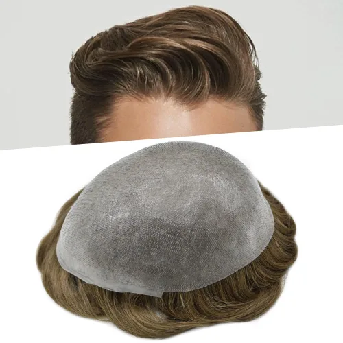 Vista 44 de Toupee - Sistema de reemplazo de piezas de cabello humano real, piel ultrafina, para hombres, cabello indetectable, línea capilar natural