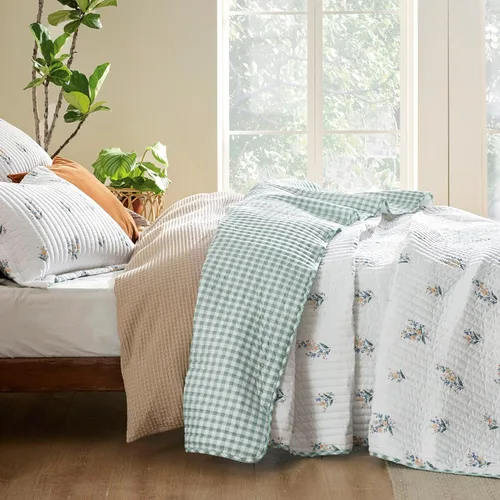 Vista 3 de Bedsure - Colcha floral tamaño King, ropa de cama reversible con estampado botánico de flores primaverales, colcha ligera, colcha de microfibra