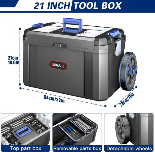 Vista 5 de Caja de herramientas rodante 3 en 1 con ruedas, caja de herramientas apilable, organizador de almacenamiento de herramientas modular, diseño