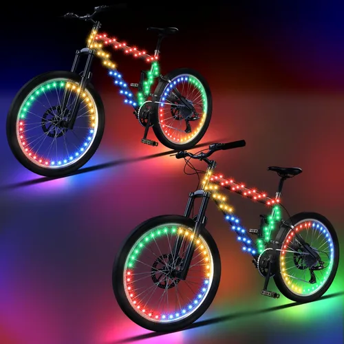 Vista 11 de Woanger 6 luces LED para bicicleta para montar por la noche, marco de bicicleta y luces de rueda, accesorios de decoración de bicicleta a