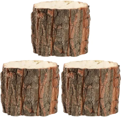 HANABASS Maceta de madera para flores, 3 piezas, contenedor de madera rústica, cubo de corteza de madera, soporte para arreglos florales, maceta