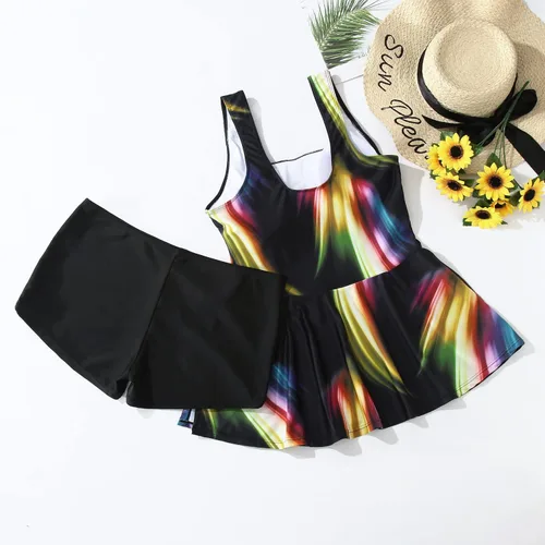 Vista 5 de Traje de baño de dos piezas para mujer, con control de abdomen, sexy conjunto de bikini para mujer, traje de baño estampado, parte superior