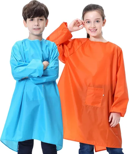 MINIQ Delantal de Arte para Niños, Delantal para Pintar para Pequeñitos, Delantal de Artista para Niños con Bolsillo y Mangas Largas, Sección Larga,