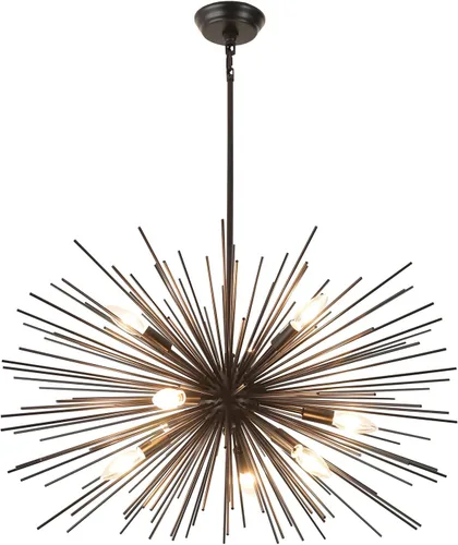 Vista 17 de Moderna lámpara Sputnik dorada de 20 pulgadas, 4 luces, moderna lámpara de techo semiempotrada de metal sólido dorado Starburst Sputnik Candelabro