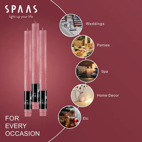Vista 6 de SPAAS - Juego de 6 velas rústicas de color rosa claro, sin goteo, de 10 pulgadas de alto, sin goteo, sin perfume, de larga combustión, decoración
