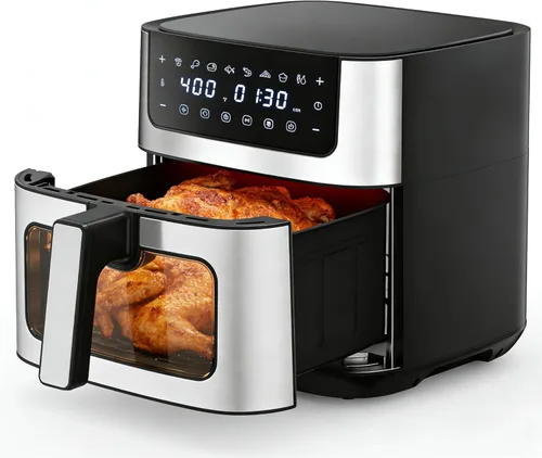 Vista 17 de HealSmart Horno freidora de aire 10 en 1, horno de convección de 12.6 cuartos de galón con ventana visible, asador y parrilla, freidora de aire