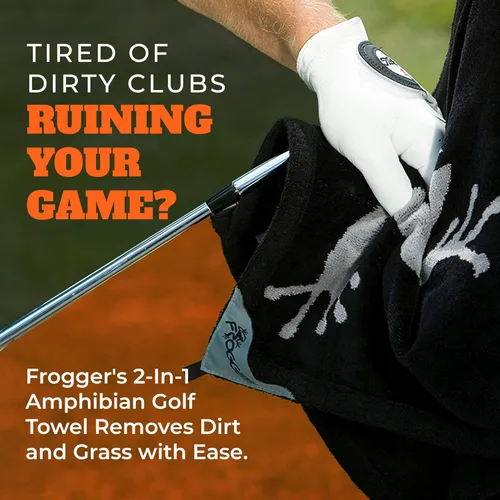 Vista 4 de Frogger Amphibian - Toalla de golf 2 en 1 con tecnología húmeda y seca, Navy Seals, accesorio premium para bolsa de golf con clip de mosquetón