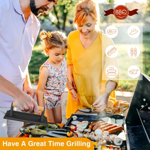 Vista 7 de Yoehka Prensa para parrilla de hierro fundido, 2 unidades, prensa resistente para tocino/hamburguesa/plancha/chef con mango de madera, bistec