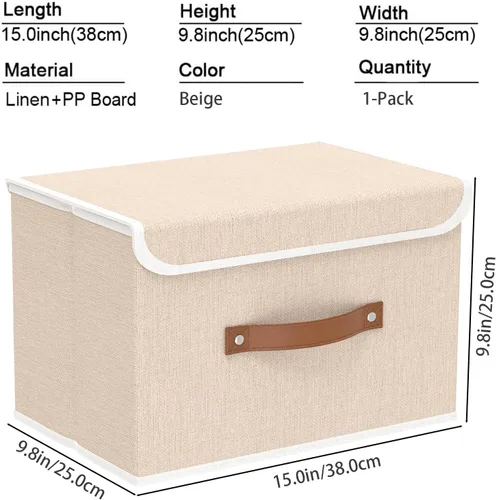 Vista 4 de Yawinhe Cajas de almacenamiento plegables con tapas, contenedores de almacenamiento plegables de tela, canastas con tapa para el hogar, dormitorio