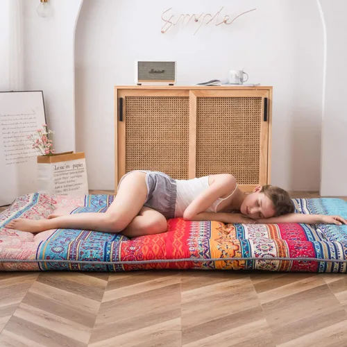 Vista 54 de Colchón futón japonés de piso gris constelación, de piso tatami, portátil, para acampar, para niños, sofá cama plegable enrollable con protector
