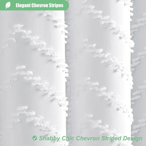 Vista 30 de Dynamene - Cortina de ducha de tela bohemia con rayas con chebrón en relieve, juego de cortina angosta para baño, media cortina impermeable