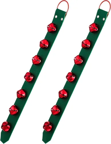 Vista 8 de Frienda Campanas Colgantes de Trineo con Cascabeles de 7 Campanas, Timbres para Perros para Perilla de Puerta, de Cuero Sintético, Campanas