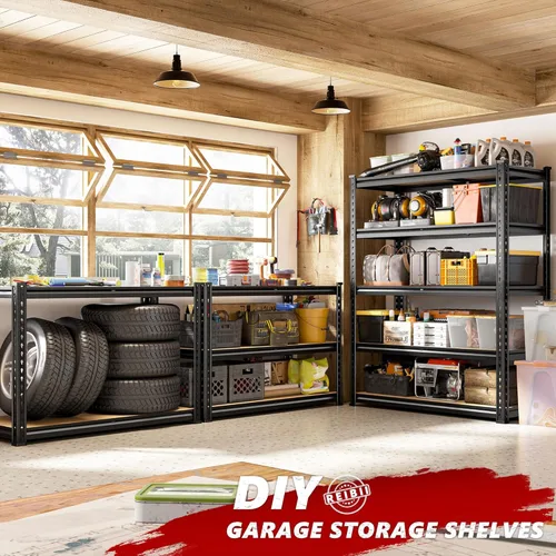 Vista 4 de REIBII Estantes de almacenamiento de 2020 LBS, estantería de garaje de 5 niveles, estantes de garaje ajustables y resistentes, estante de utilidad