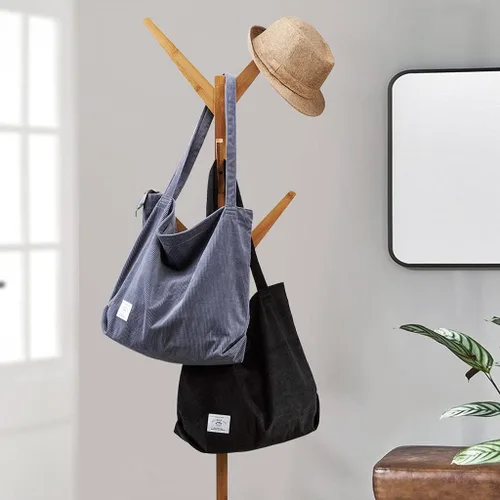 Vista 8 de KALIDI - Bolsa de pana para mujer, con cremallera, casual, de gran capacidad, con bolsillos