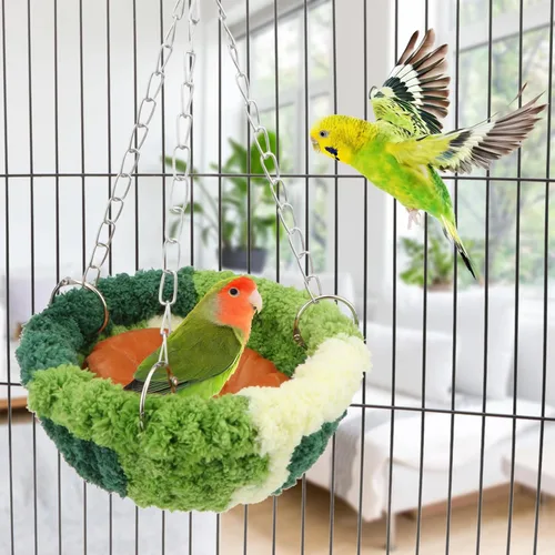 Vista 2 de Wontee Cama nido de pájaros, hamaca colgante para loros, jaula de pájaros, casa para periquitos, cacatúas, tortolitos, conures (verde)