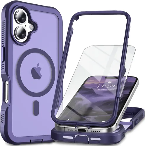 Vista 10 de Funda magnética para iPhone 13/14, protector de pantalla, compatible con MagSafe, protección contra caídas de grado militar, protección resistente