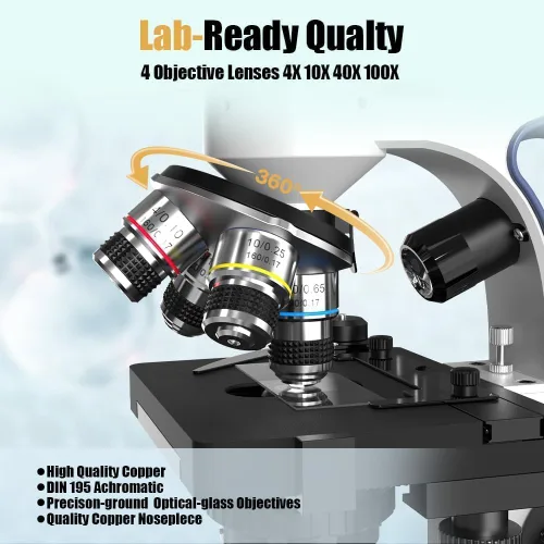 Vista 3 de Vitano Microscopio trinocular compuesto de laboratorio con aumento 40X-2500X, microscopio de doble visión para adultos estudiantes con pantalla de 7