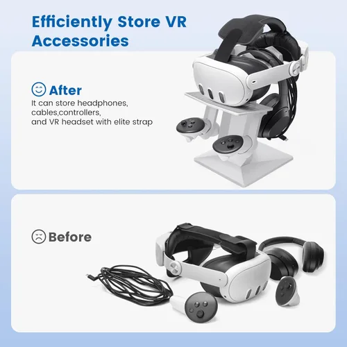 Vista 3 de VR Stand Compatible with Meta Quest 3Meta Quest 2, Headset Display Holder, and Controller Mount Station, with More Stable and Heavy Base, Mount