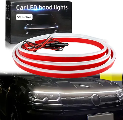 Vista 44 de Tira de luz para capó de automóvil, 31 pulgadas, tira de luces LED azules exteriores para capó, flexible, impermeable, escaneo dinámico DC12V, luces