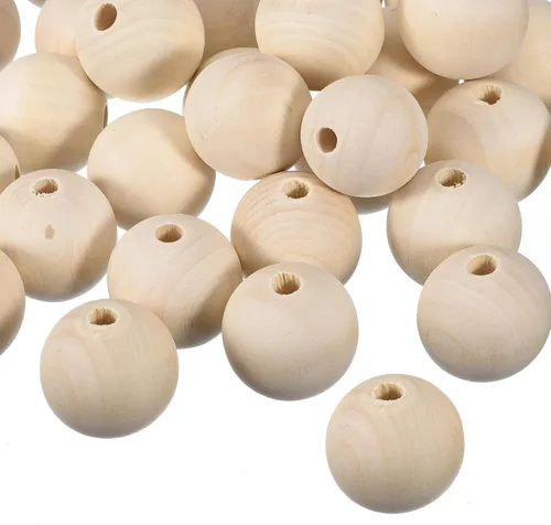 Vista 8 de uxcell 30 cuentas espaciadoras de madera natural de 0.866 pulgadas, agujero grande de 0.197 in, cuentas de madera redondas sin terminar