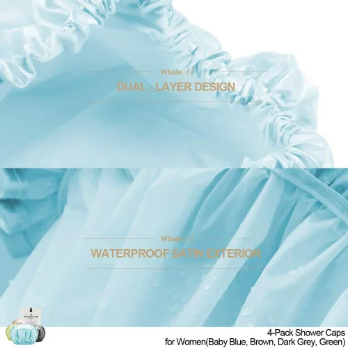 Vista 4 de Gorro de ducha para mujer, reutilizables, extra grandes, para hombres, de satén, de doble capa, EVA, impermeable, gorro de pelo largo