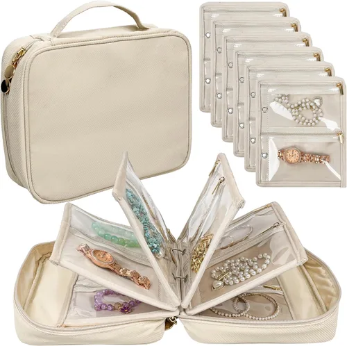Estuche organizador de joyas de viaje, bolsas de joyería para viajes, carpeta de joyas con 24 bolsas de terciopelo transparente con cremallera para
