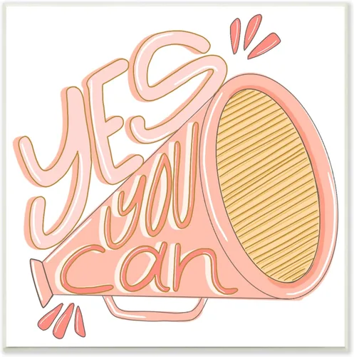 Vista 12 de Stupell Industries Yes You Can Megaphone Cheerleader Shout Frase motivacional, diseño de Anna Whitham, rosa
