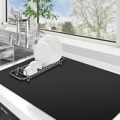 Vista 14 de WISELIFE Tapete de secado de platos súper absorbente, tapete de secado de platos grande para encimera de cocina, tapete de secado de platos fácil