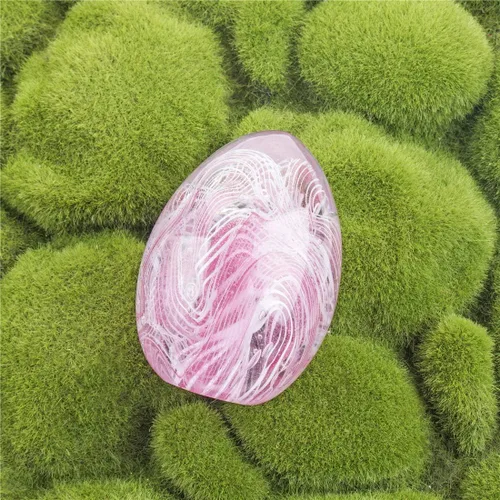 Vista 4 de Crystal Blessings - Estatuilla artística de cristal soplado con pisapapeles y huevos de Pascua (rosa)