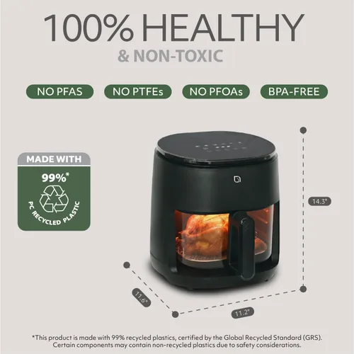 Vista 6 de WILLOW Eco Series - Freidora de aire 6 en 1 con cesta de vidrio, freidora de aire de vidrio no tóxica de 5 cuartos de galón con pantalla digital