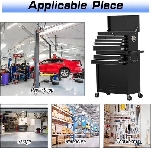 Vista 6 de Caja de herramientas con ruedas de 8 cajones, caja de herramientas de alta capacidad con ruedas y cajones bloqueables, caja de herramientas portátil