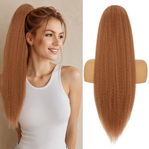 Vista 21 de Benehair Extensión de cola de caballo larga de burbujas para mujer, cola de caballo afro negra, trenzada, con banda para el cabello, extensiones
