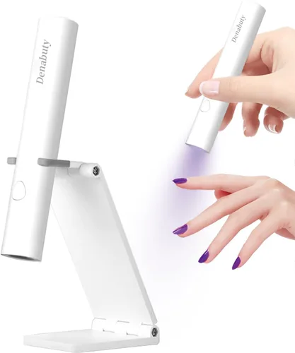Vista 10 de Luz UV para uñas de gel, mini lámpara LED U V de mano con soporte, secador de uñas portátil recargable USB inalámbrico, luz de uñas con 2