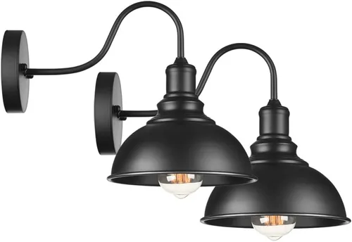 Vista 8 de YeLEEiNO Lámparas de pared, aplique de pared negro, iluminación de granero, lámpara de pared industrial vintage de granja E26, lámpara de pared LED