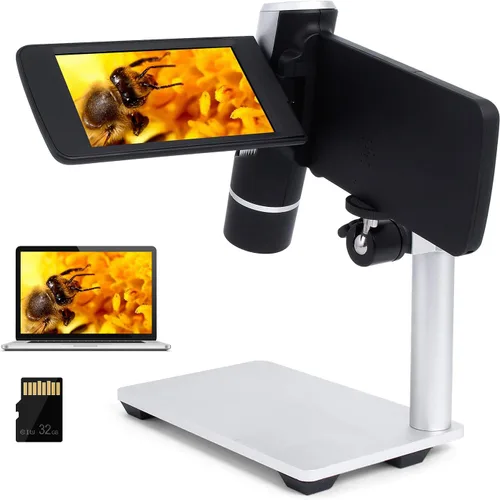 Vista 8 de LM203 Microscopio digital de mano de 4 pulgadas con pantalla, microscopio portátil 200X para adultos, lupa de monedas USB con luces, kit