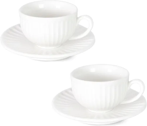 Juego de 2 tazas de espresso blancas de 2 oz, tazas de capuchino de cerámica con platillos, juego de té de porcelana duradero y colección moderna de