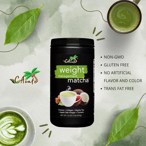 Vista 2 de CAcafe Té matcha de cúrcuma con vinagre de sidra de manzana, 0.31 onzas de proteína, mezcla de superalimentos de ACV, cúrcuma, colágeno, coco y té