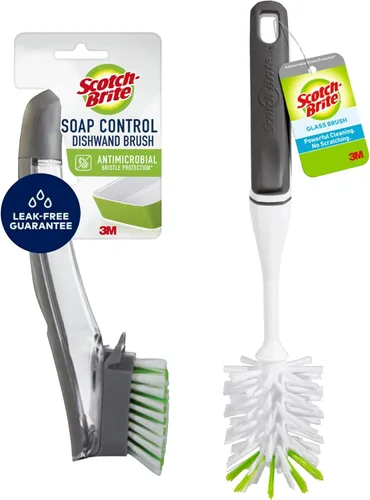 Vista 2 de Scotch-Brite Cepillo para botellas de agua y vidrio + limpiador Scotch-Brite para botellas de agua, seguro en múltiples tipos de botellas de agua