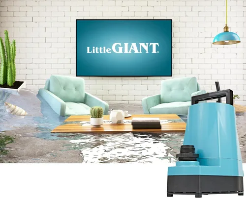 Vista 2 de Little Giant 5-MSP 115-Volt, 1/6 HP, 1200 GPH, Bomba de utilidad manual de aluminio, cable de 10 pies, azul, 505000