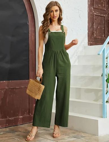 Vista 4 de Himosyber Overol de retazos de doble bolsillo para mujer, diseño holgado con estampado floral, bohemio, de pierna ancha