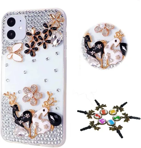 Vista 15 de STENES Sparkle - Funda para teléfono compatible con Samsung Galaxy Z Flip 2 5G - Elegante - Funda 3D hecha a mano para parejas, ciervos, mariposas