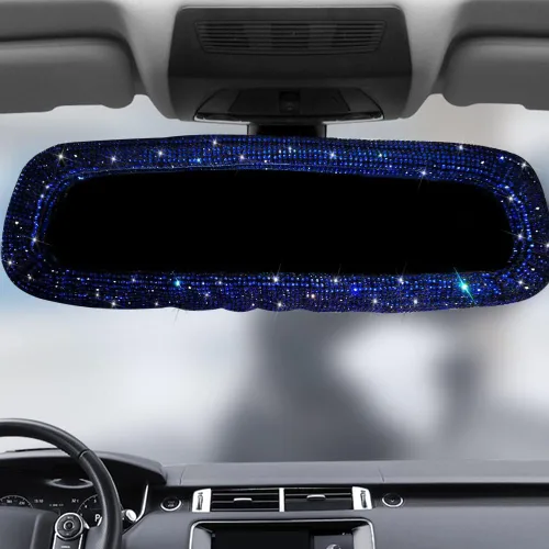 Vista 7 de Accesorios para espejo retrovisor con brillantes, cubierta elástica de felpa para espejo retrovisor para mujer, accesorios de automóvil brillantes