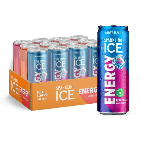 Vista 8 de Sparkling Ice Energy Berry Blast 12Pk. Bebidas energéticas con vitaminas + antioxidantes, cero azúcar. Latas de 12 onzas líquidas.