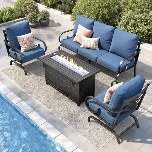Vista 34 de PHI VILLA Patio Furniture Set with 4 Rocking Chairs & Fire Pit, Beige
